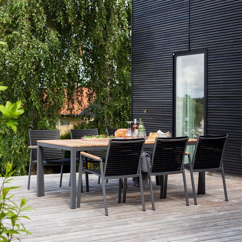 Mood Extreme table 208x100cm rectangular anthracite aluminum powder-coated with teak table top