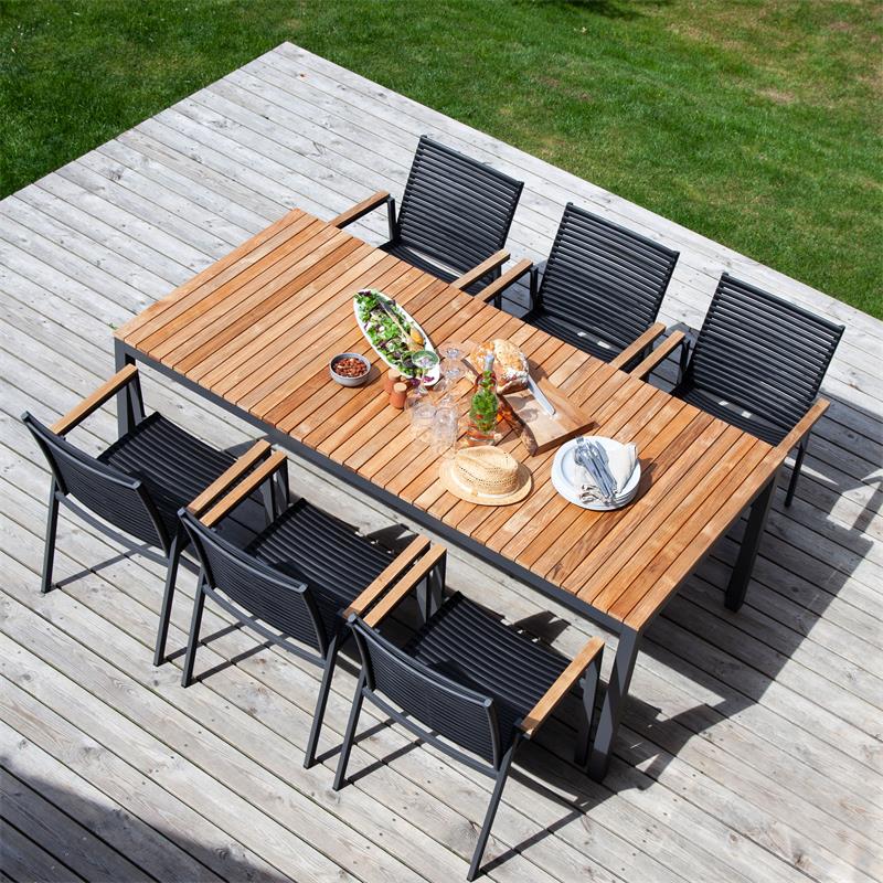 Mood Extreme table 208x100cm rectangular anthracite aluminum powder-coated with teak table top