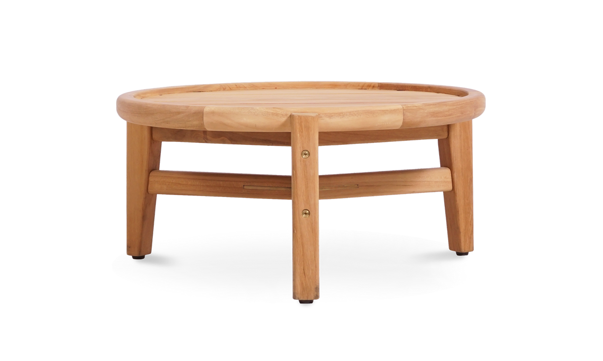 Aspen Sofatisch niedrig und rund 60 cm zertifiziertes Plantagenteakholz Grade A