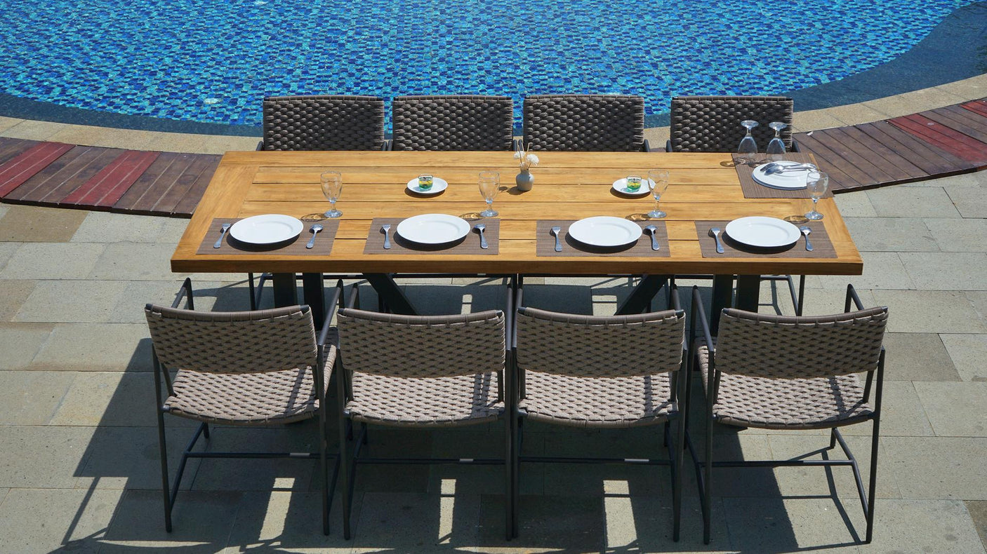 Vineyard dining table 300x100x75 aluminum - Recycle Teak with aluminum frame plate 5cm