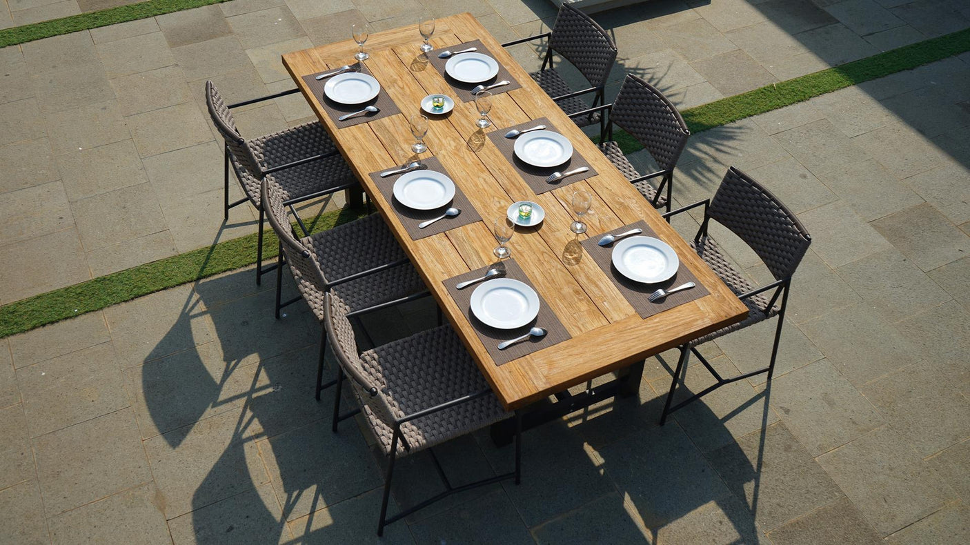 Vineyard dining table 300x100x75 aluminum - Recycle Teak with aluminum frame plate 5cm