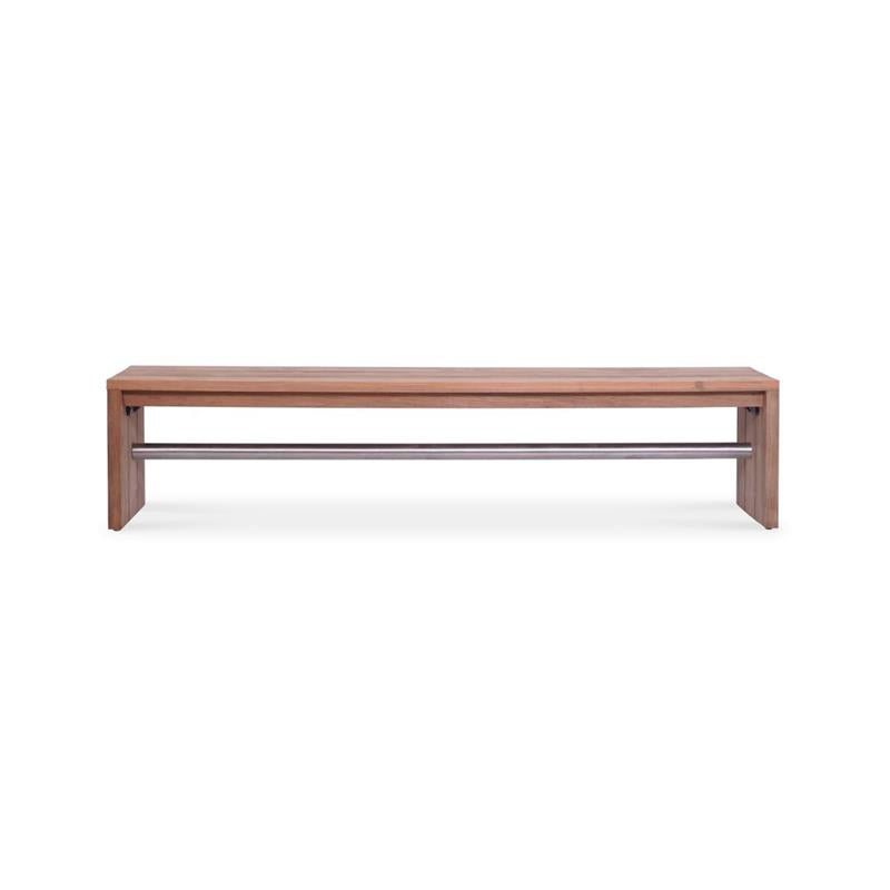 Clio garden bench without backrest 175 cm recycled teak brushed and stainless steel