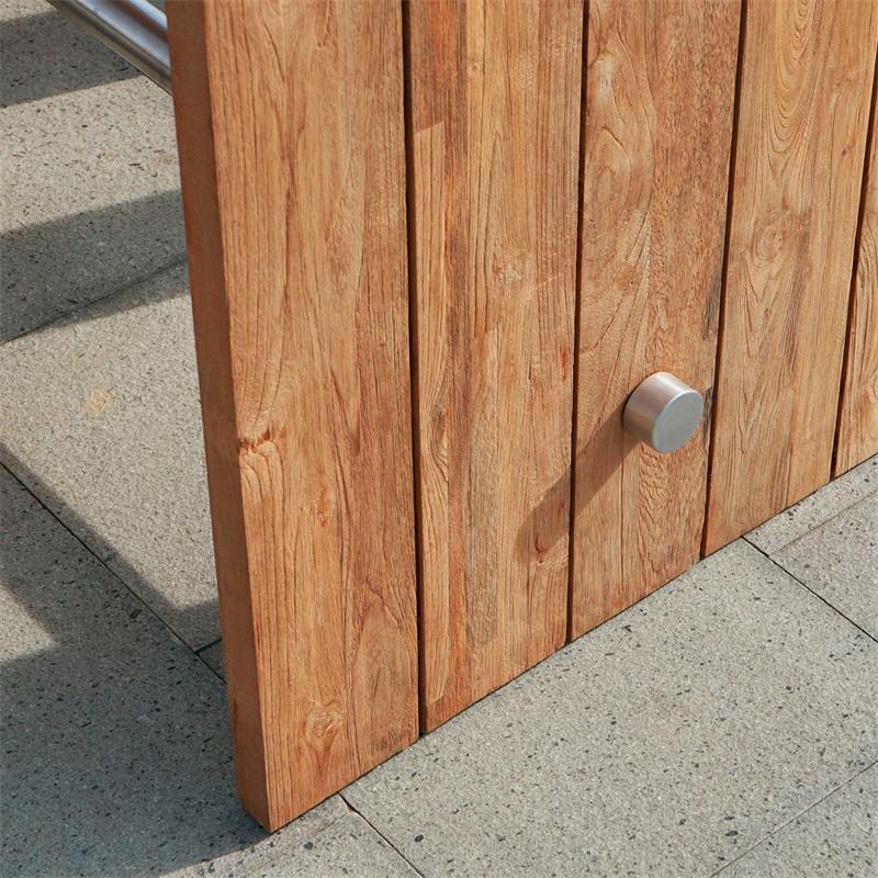 Table de bar Clio en teck recyclé brossé et acier inoxydable