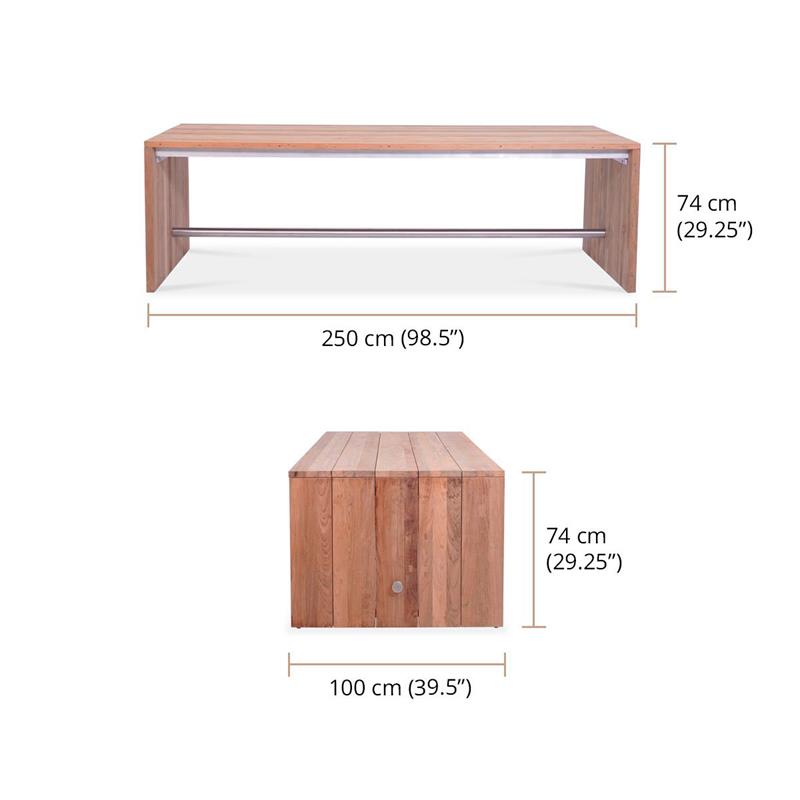 Clio dining table 250 x 100 x 75 cm made of recycled teak and stainless steel