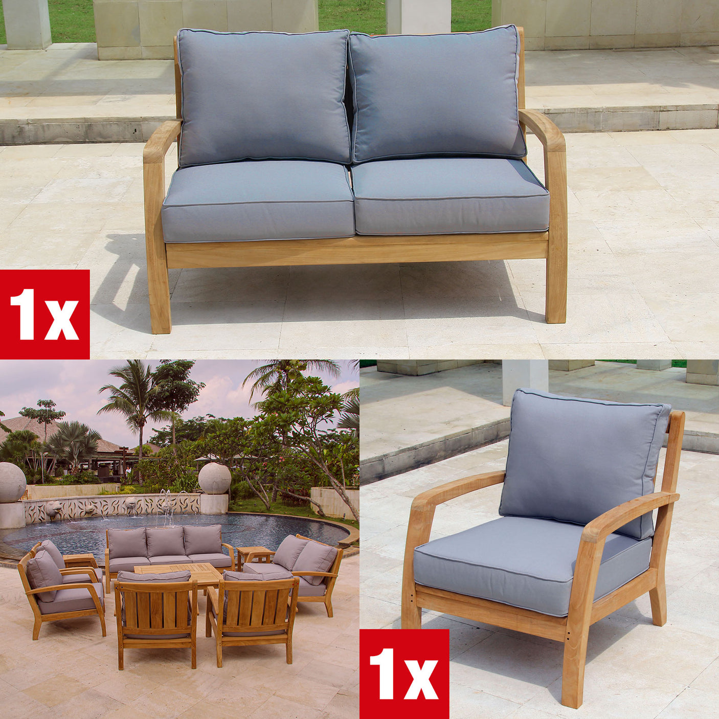 Corona Lounge Set bestehend aus 1x Sessel und 1 x 2-Sitzer Sofa einschließlich Polster in Nagata