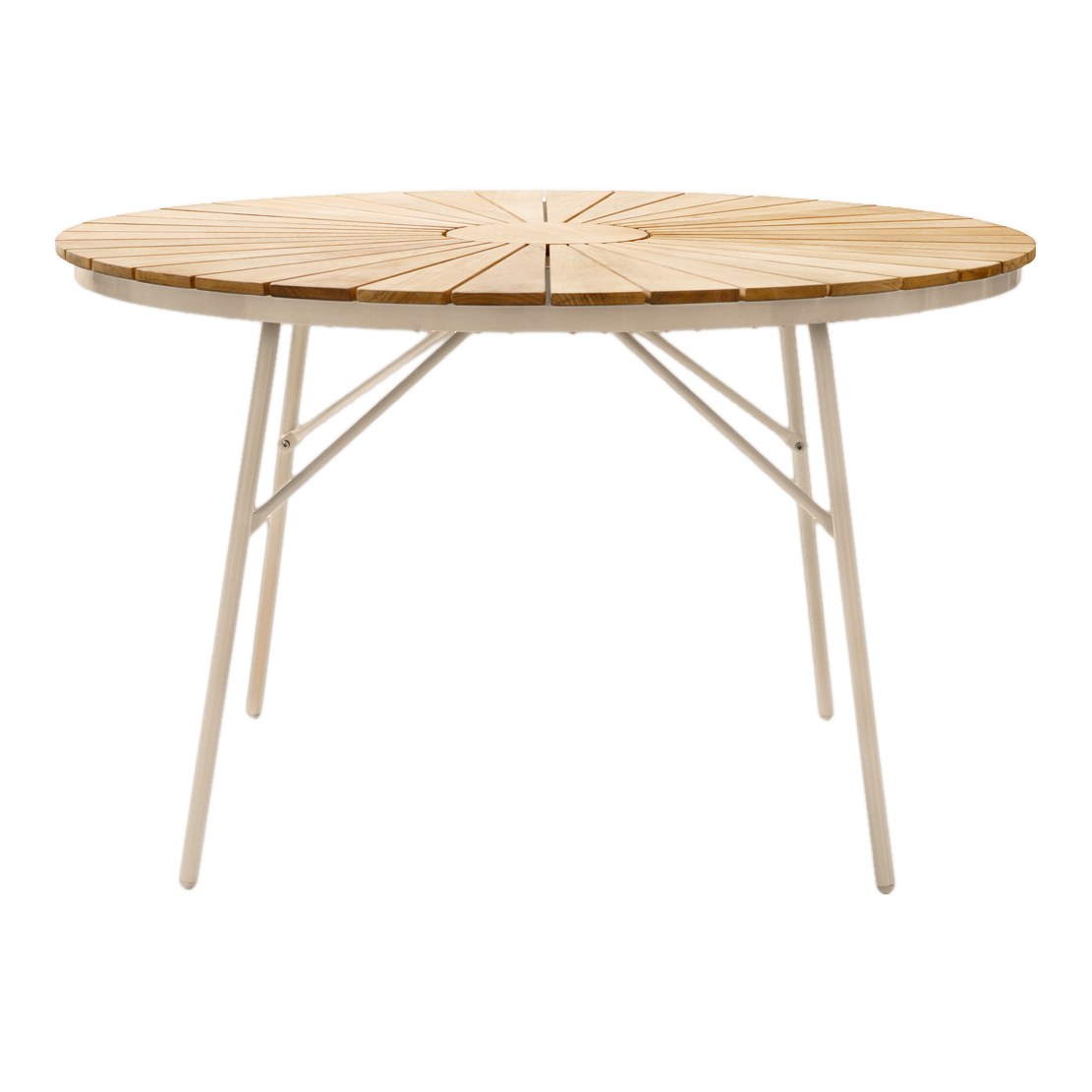 Ellen Tisch 110cm rund Sandy Grey Aluminium pulverbeschichtet mit Teaktischplatte