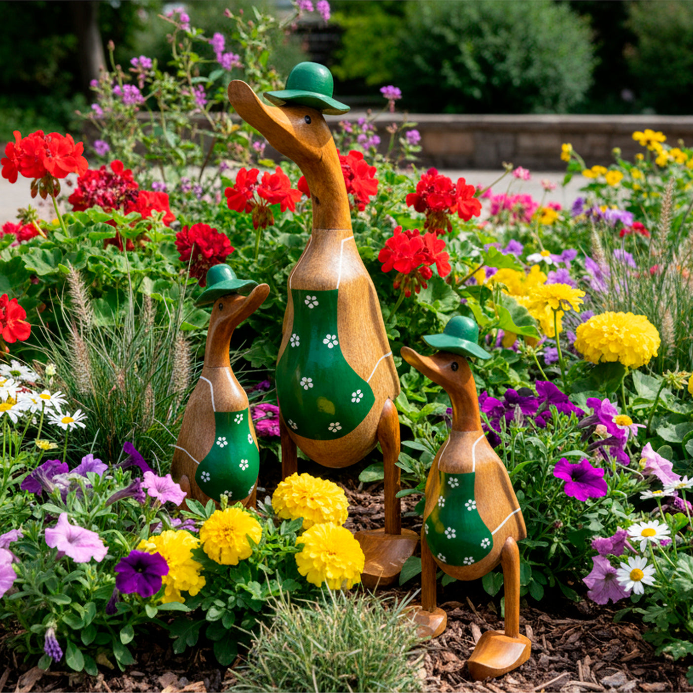 Ente Gärtnerin groß »Barbara« grüne Schürze mit Blümchen