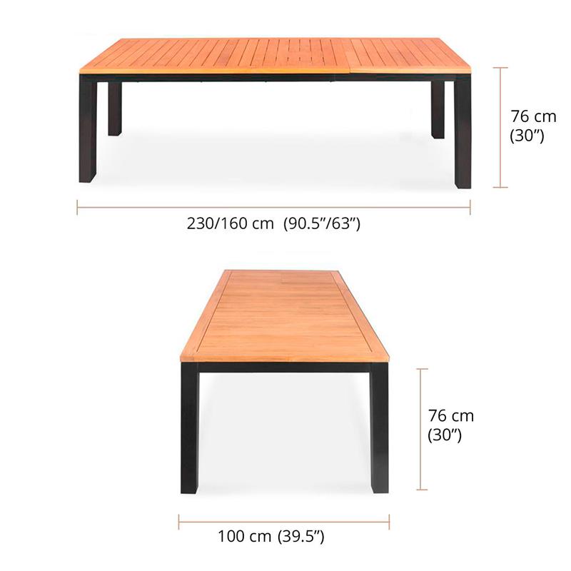 Table extensible Florence en aluminium 230/160x100x77 cm en teck certifié GRADE A avec structure en aluminium