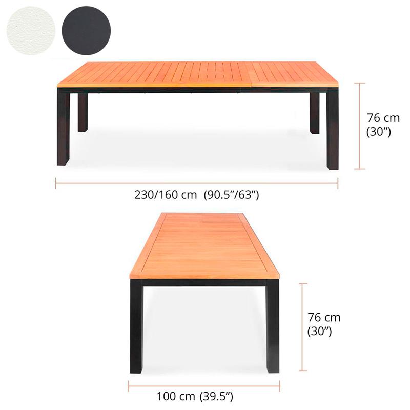 Table extensible Florence en aluminium 230/160x100x77 cm en teck certifié GRADE A avec structure en aluminium