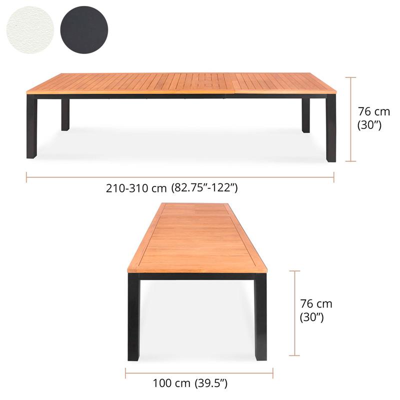 Florence aluminum front extending table 310/210x100x77 cm Certified Teak GRADE A with aluminum frame