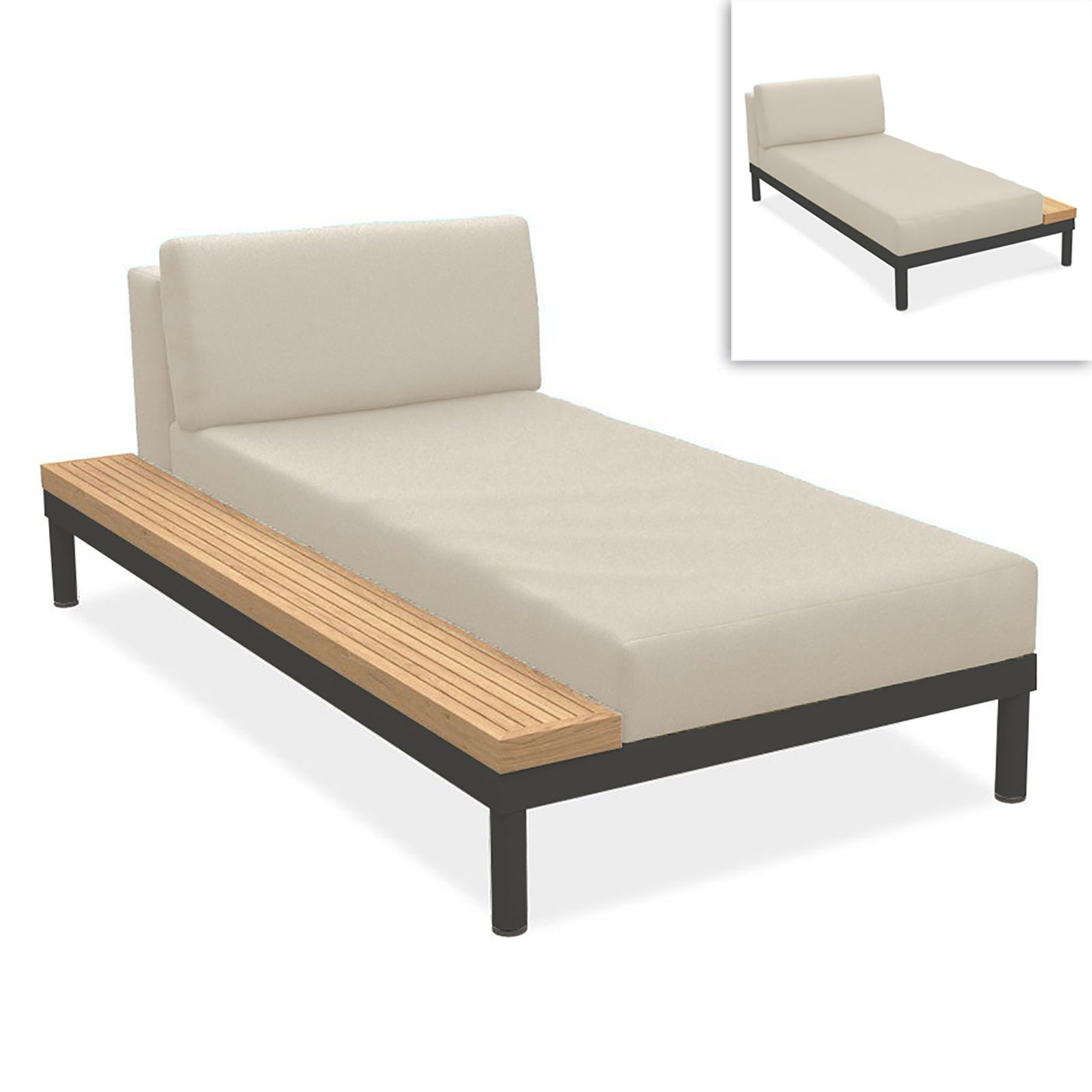Lisse lounger teak storage left or right teak with aluminum + upholstery