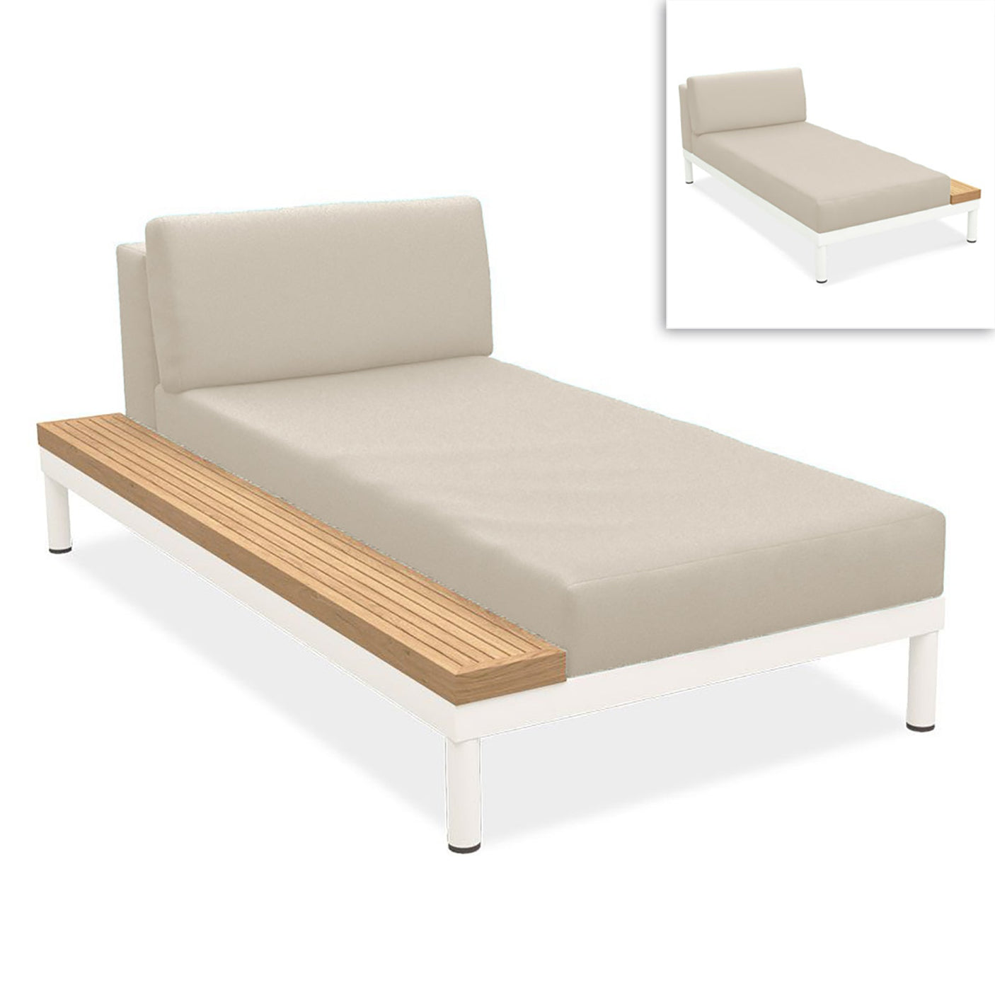 Lisse lounger teak storage left or right teak with aluminum + upholstery
