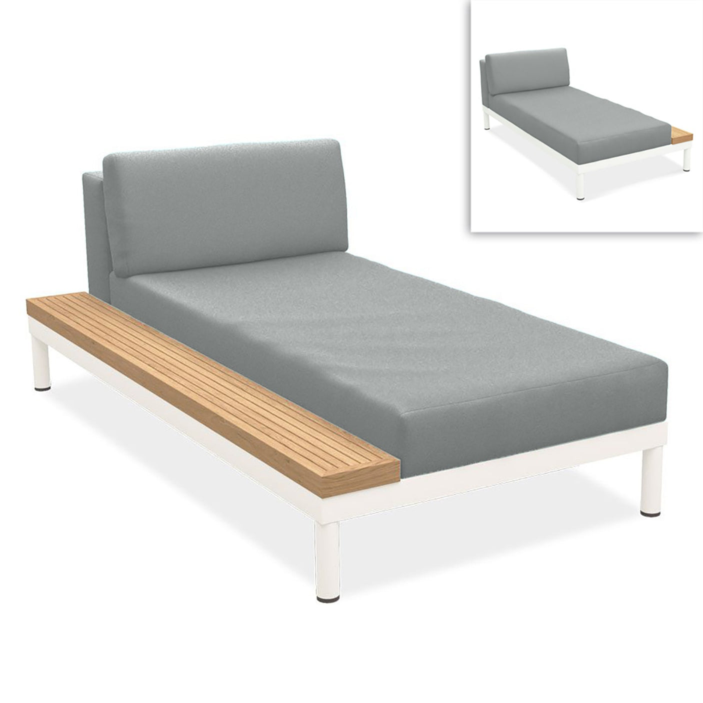 Lisse lounger teak storage left or right teak with aluminum + upholstery