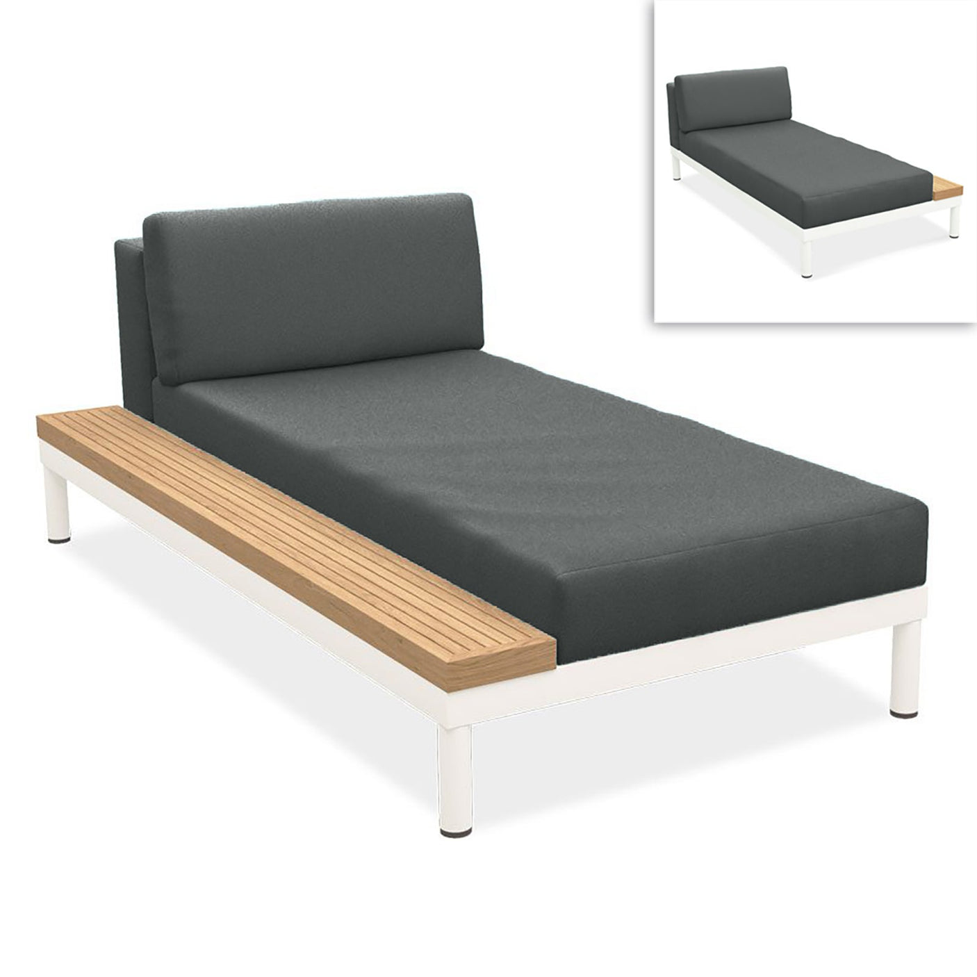 Lisse lounger teak storage left or right teak with aluminum + upholstery