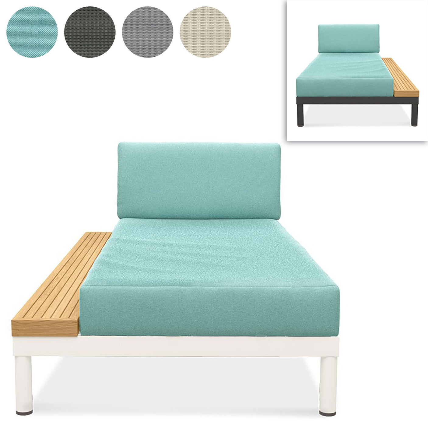 Lisse lounger teak storage left or right teak with aluminum + upholstery