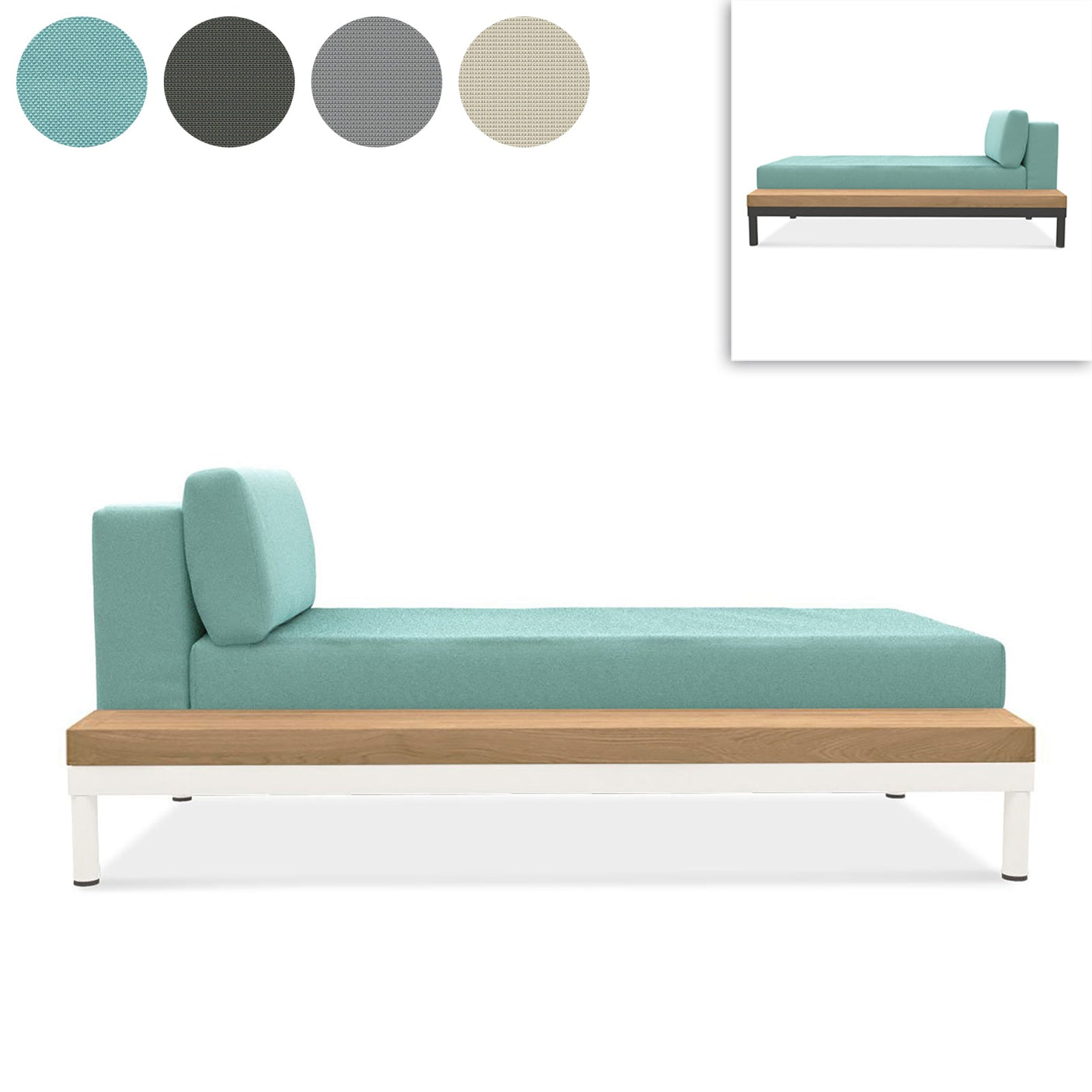 Lisse lounger teak storage left or right teak with aluminum + upholstery