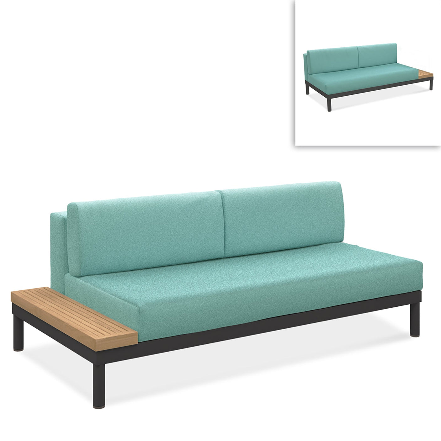 Lisse middle seat with teak side shelf Teak with aluminum + upholstery