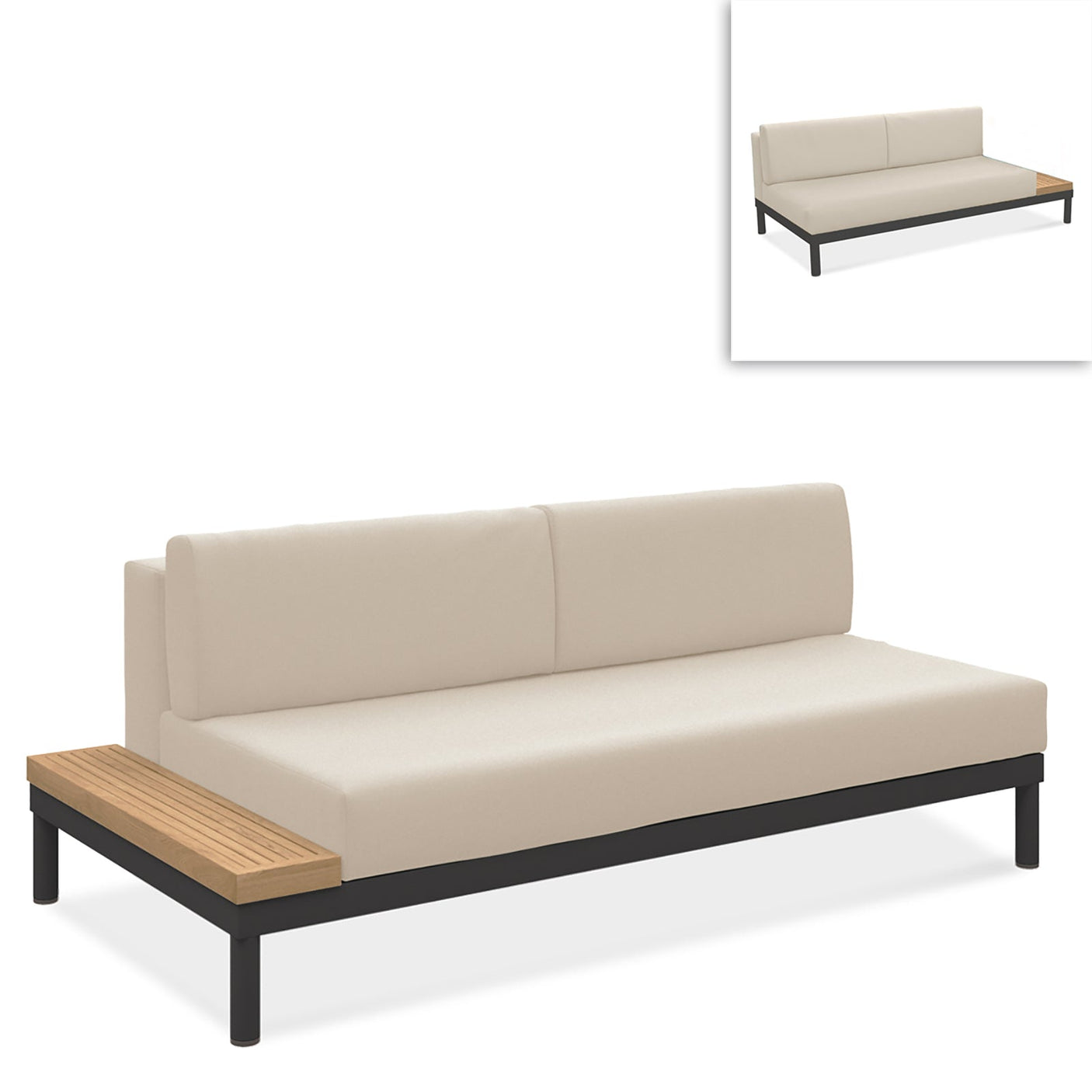 Lisse middle seat with teak side shelf Teak with aluminum + upholstery