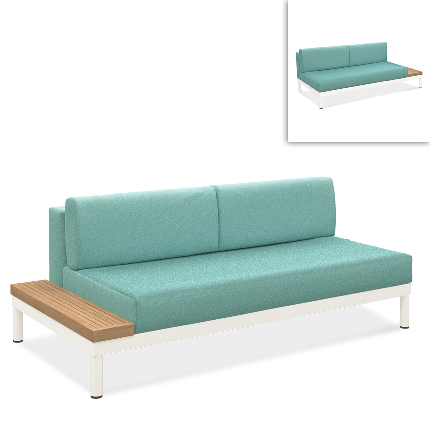 Lisse middle seat with teak side shelf Teak with aluminum + upholstery
