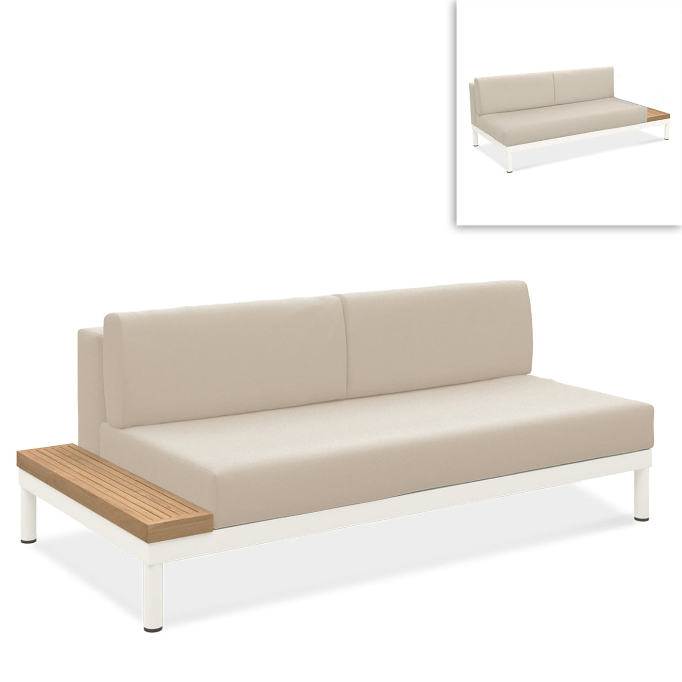 Lisse middle seat with teak side shelf Teak with aluminum + upholstery