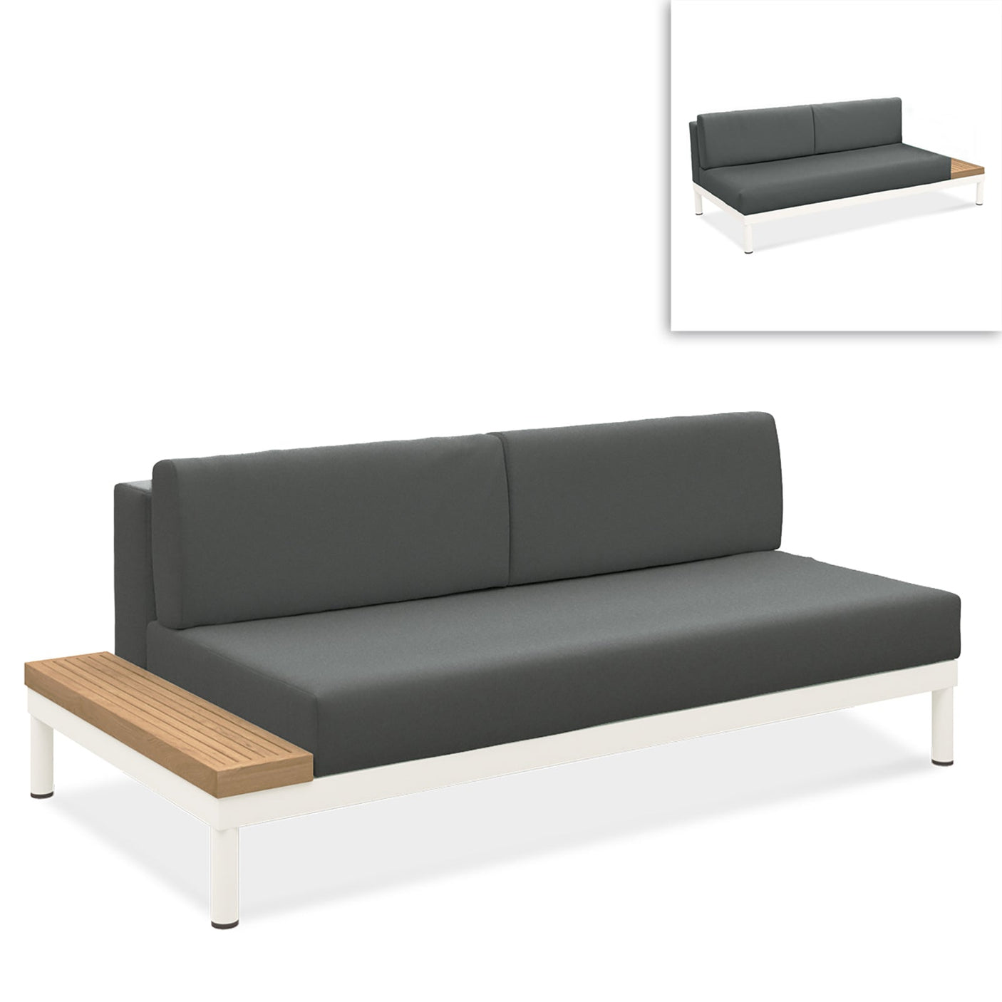 Lisse middle seat with teak side shelf Teak with aluminum + upholstery