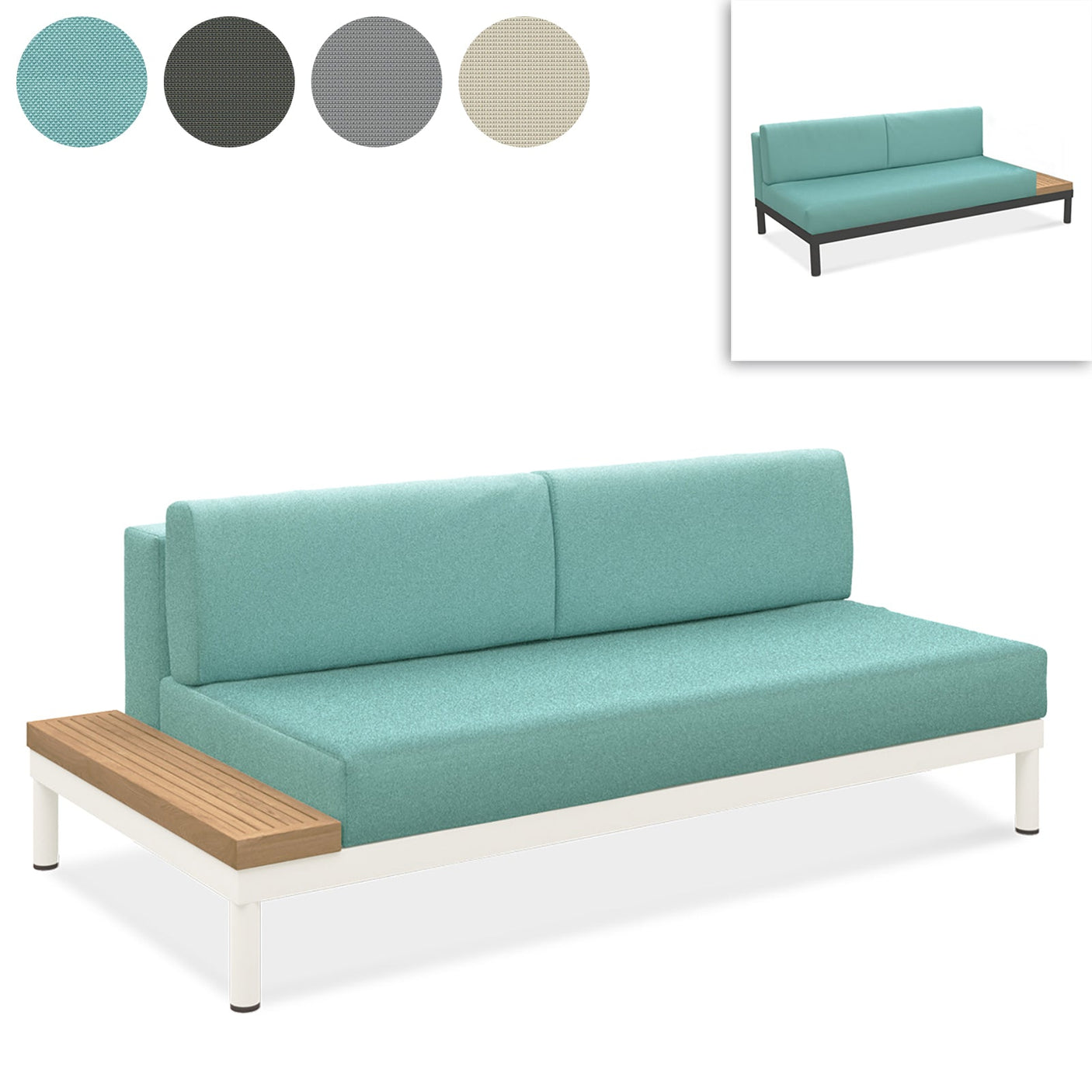 Lisse middle seat with teak side shelf Teak with aluminum + upholstery