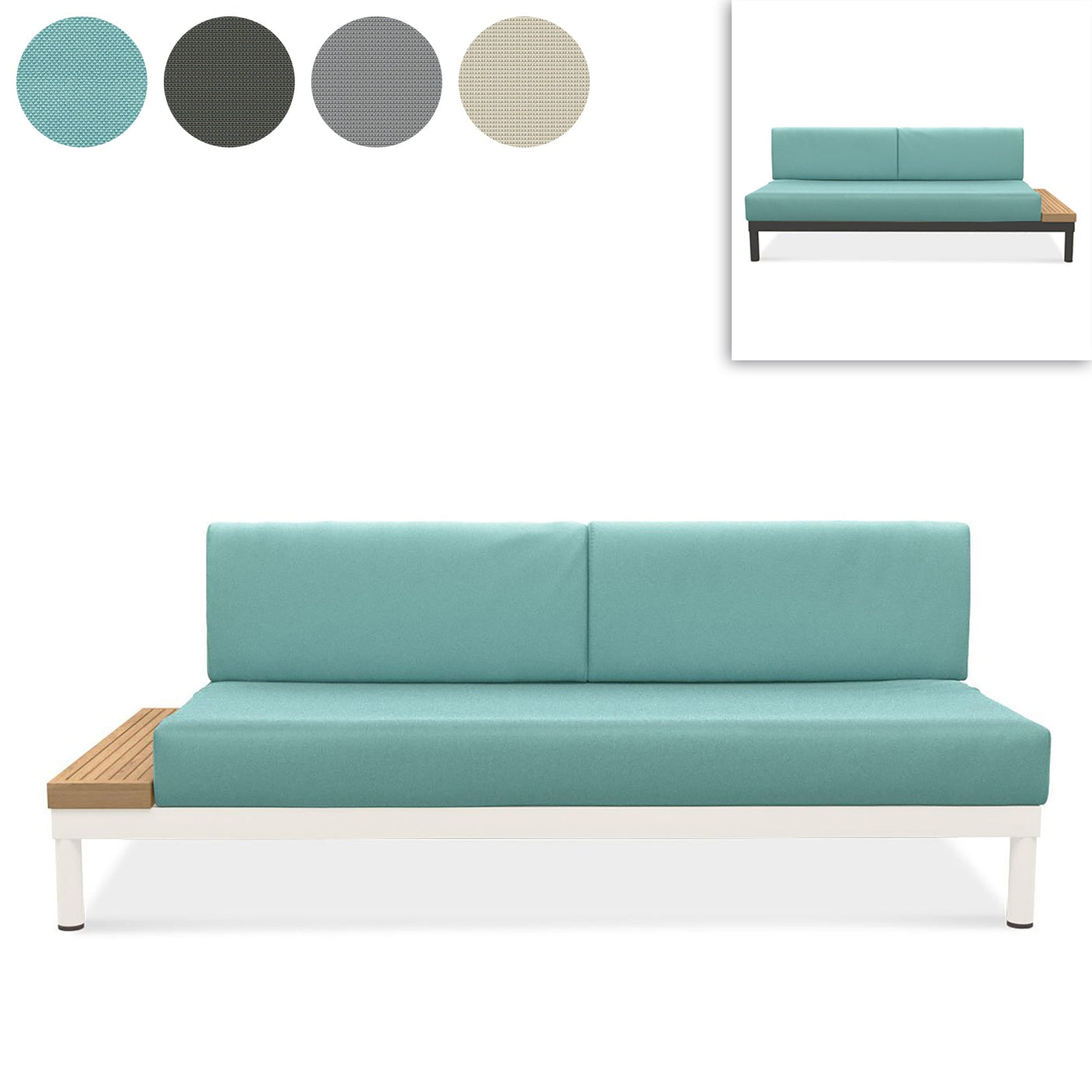 Lisse middle seat with teak side shelf Teak with aluminum + upholstery