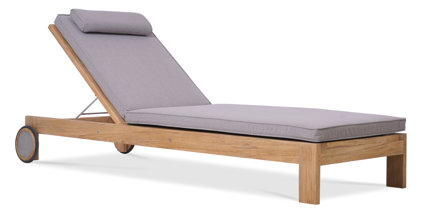 Chaise longue Nivelle 200 x 65 x 25 cm sans accoudoirs - Teck certifié GRADE A + ferrures inox