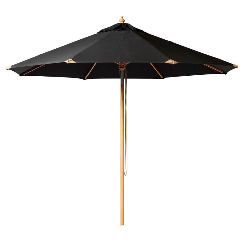 Cinas Parasol Pomino 330cm round Black - Hardwood frame in teak look with folding fitting