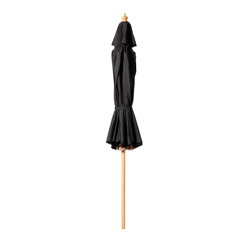 Cinas Parasol Pomino 330cm round Black - Hardwood frame in teak look with folding fitting
