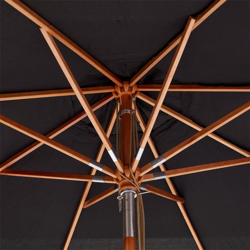Cinas Parasol Pomino 330cm round Black - Hardwood frame in teak look with folding fitting