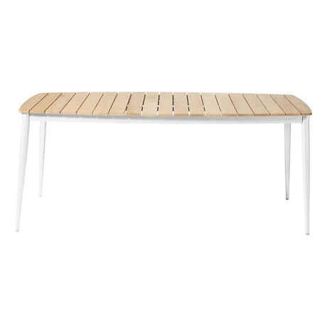 Rio table 180 x 90cm rectangular white - exhibition aluminum powder-coated with teak table top