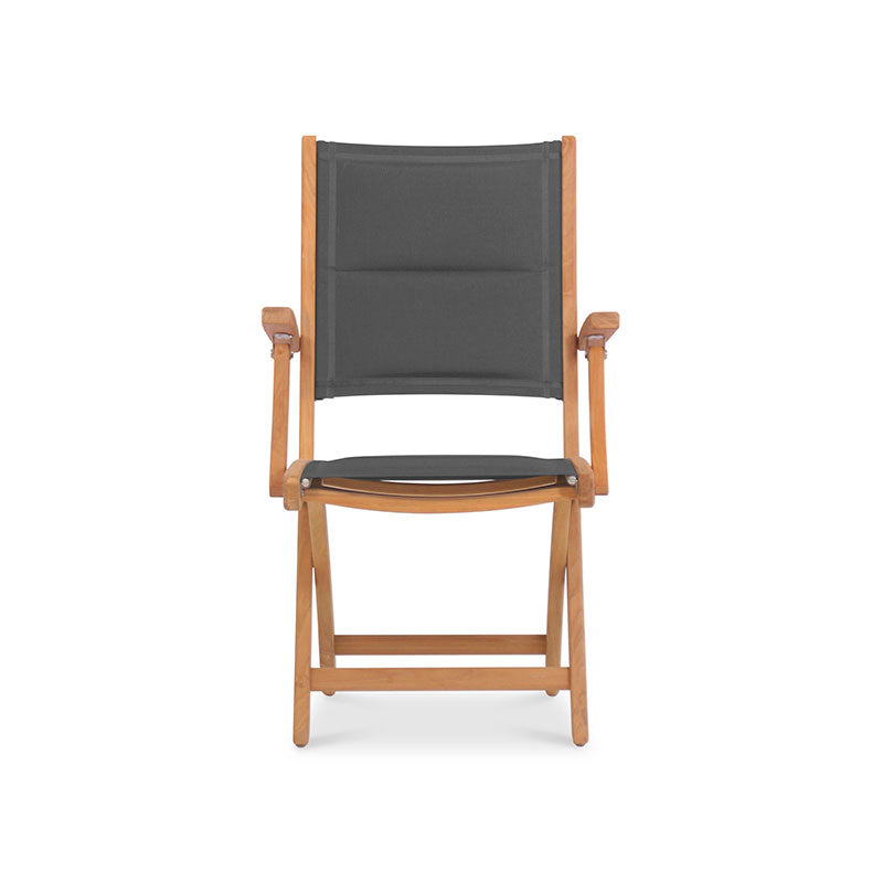 Rivera folding chair DELUXE - upholstered with armrest - Teak GRADE A + Batyline + stainless steel fittings