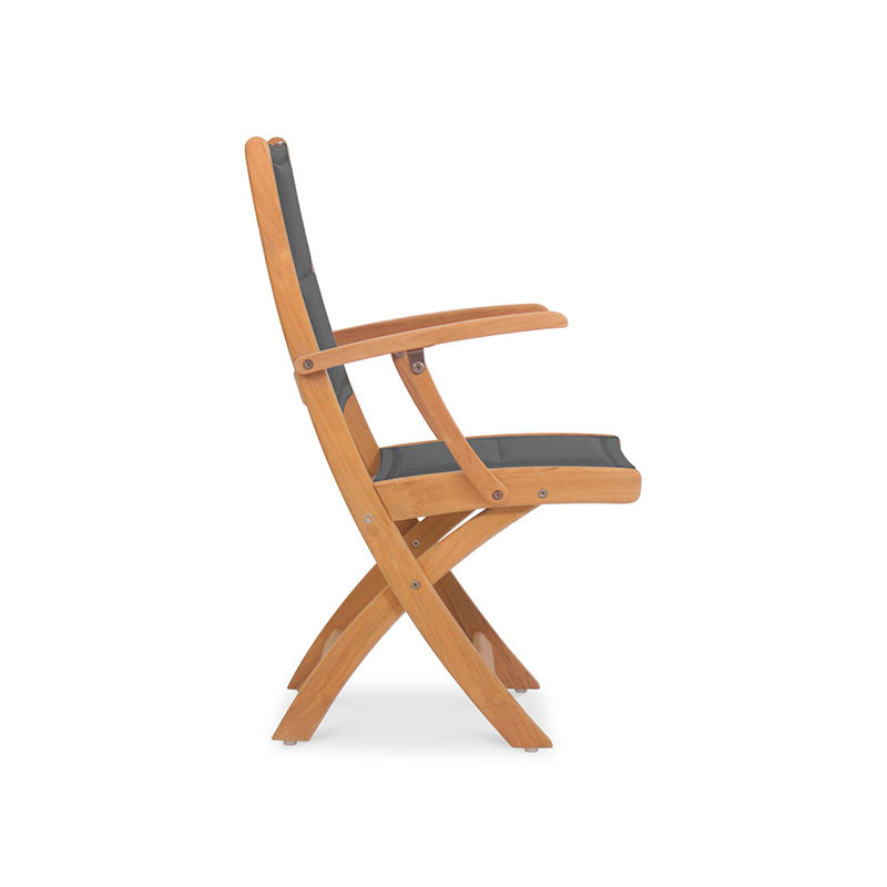 Rivera folding chair DELUXE - upholstered with armrest - Teak GRADE A + Batyline + stainless steel fittings