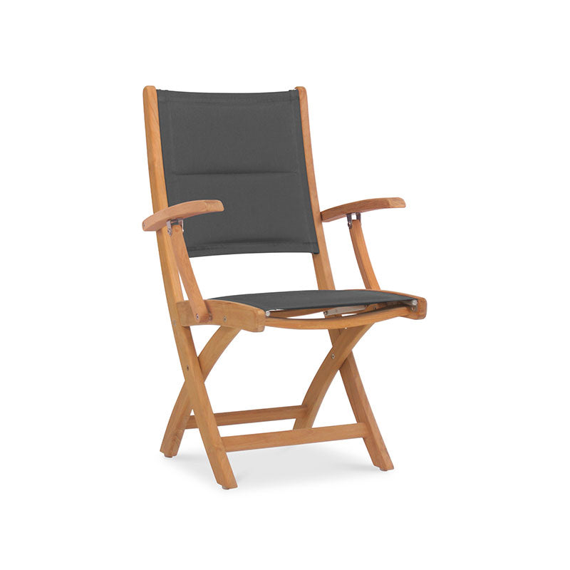 Rivera folding chair DELUXE - upholstered with armrest - Teak GRADE A + Batyline + stainless steel fittings