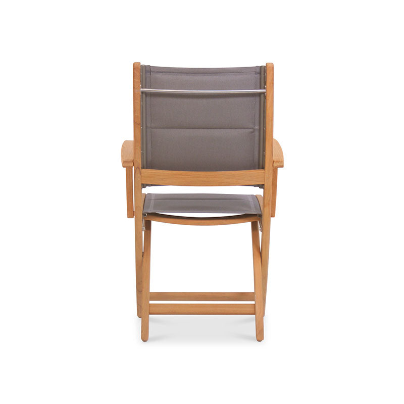 Rivera folding chair DELUXE - upholstered with armrest - Teak GRADE A + Batyline + stainless steel fittings