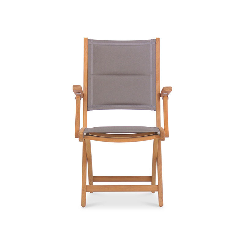 Rivera folding chair DELUXE - upholstered with armrest - Teak GRADE A + Batyline + stainless steel fittings