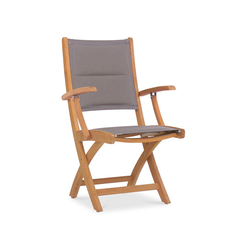 Rivera folding chair DELUXE - upholstered with armrest - Teak GRADE A + Batyline + stainless steel fittings