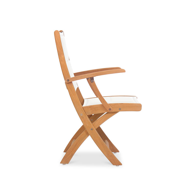 Rivera folding chair DELUXE - upholstered with armrest - Teak GRADE A + Batyline + stainless steel fittings