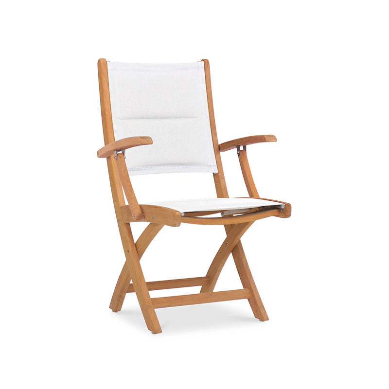 Rivera folding chair DELUXE - upholstered with armrest - Teak GRADE A + Batyline + stainless steel fittings