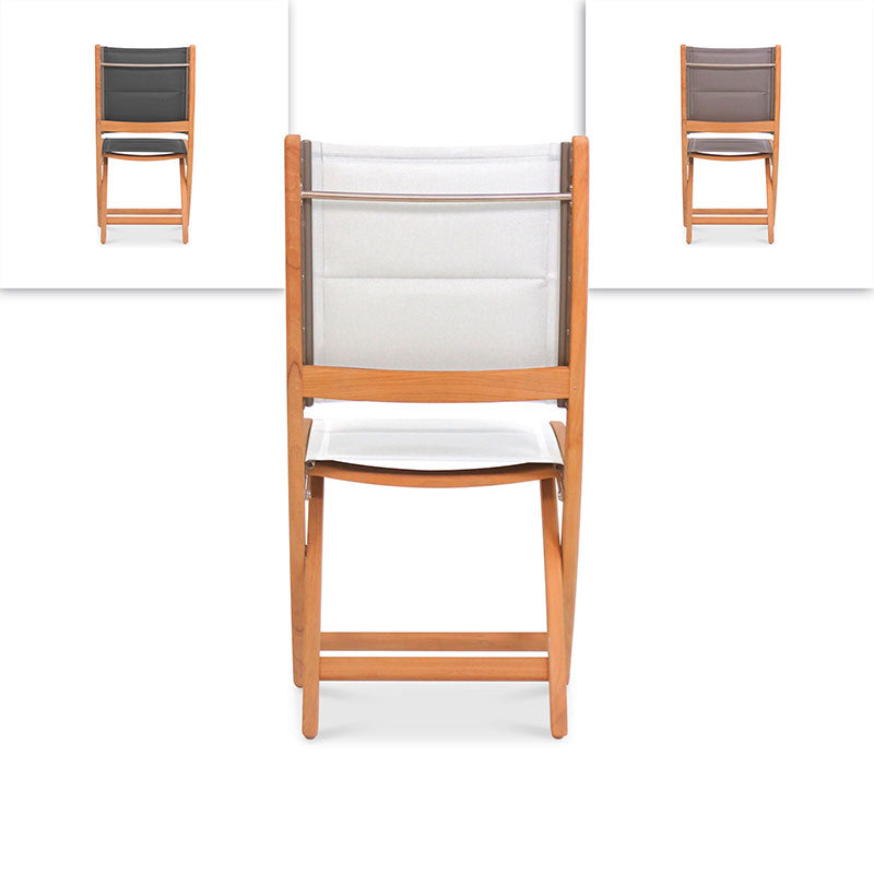 Rivera folding chair DELUXE - upholstered without armrests Teak GRADE A + Batyline + stainless steel fittings