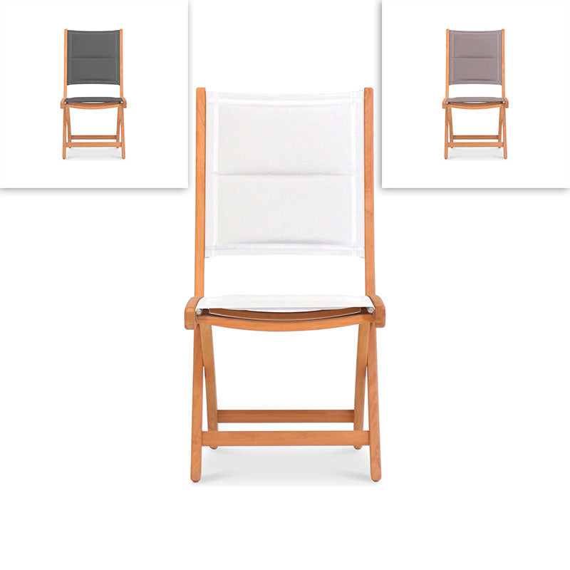 Rivera folding chair DELUXE - upholstered without armrests Teak GRADE A + Batyline + stainless steel fittings