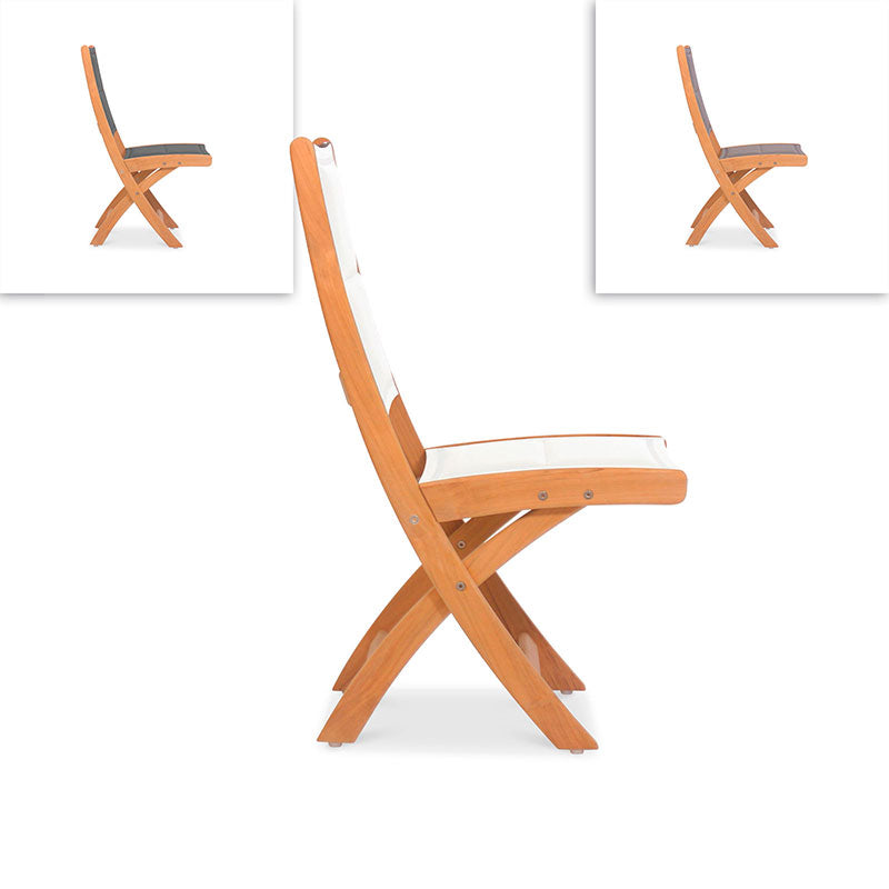 Rivera folding chair DELUXE - upholstered without armrests Teak GRADE A + Batyline + stainless steel fittings