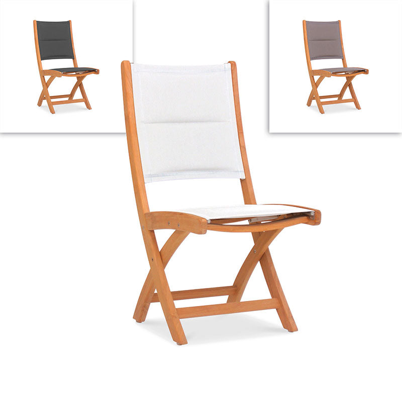 Rivera folding chair DELUXE - upholstered without armrests Teak GRADE A + Batyline + stainless steel fittings