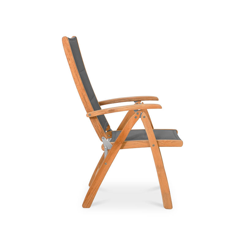 Rivera high-back DELUXE upholstered - Teak GRADE A + Batyline + stainless steel fittings