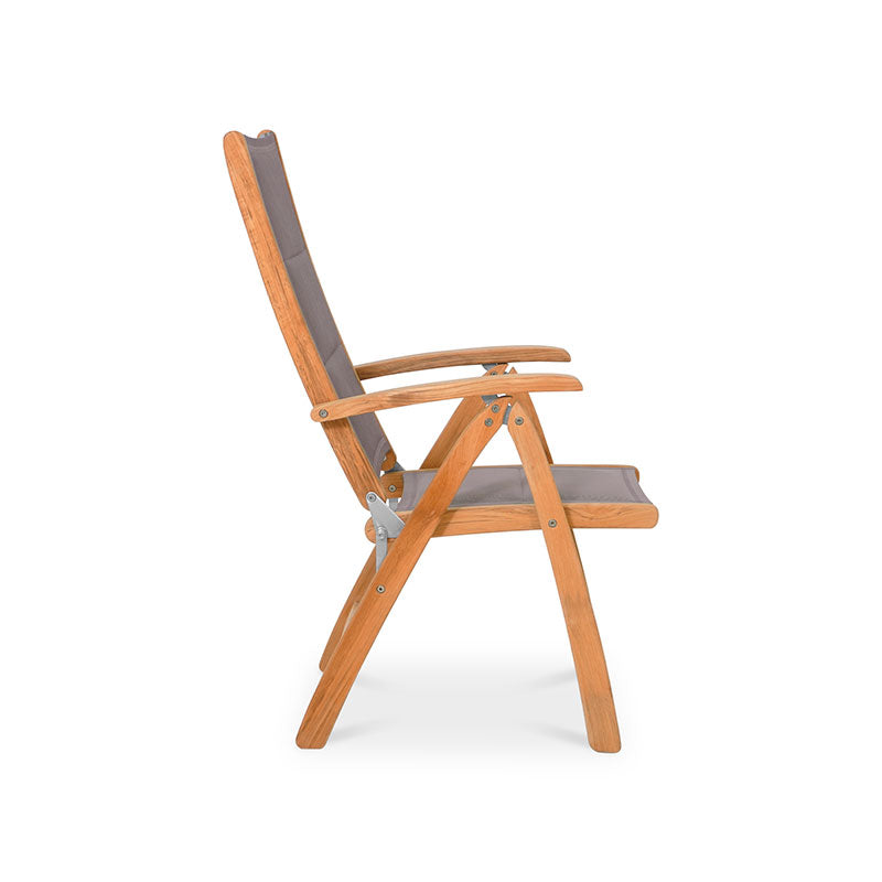 Rivera high-back DELUXE upholstered - Teak GRADE A + Batyline + stainless steel fittings