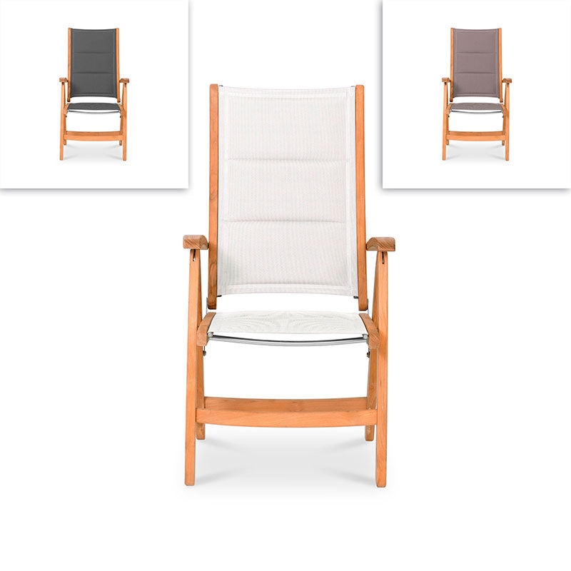 Rivera high-back DELUXE upholstered - Teak GRADE A + Batyline + stainless steel fittings