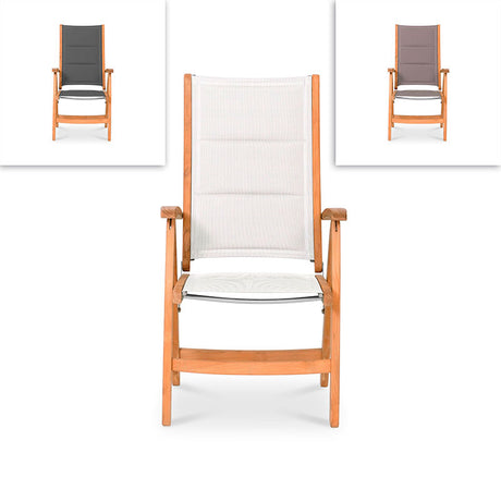 Rivera high-back DELUXE upholstered - Teak GRADE A + Batyline + stainless steel fittings