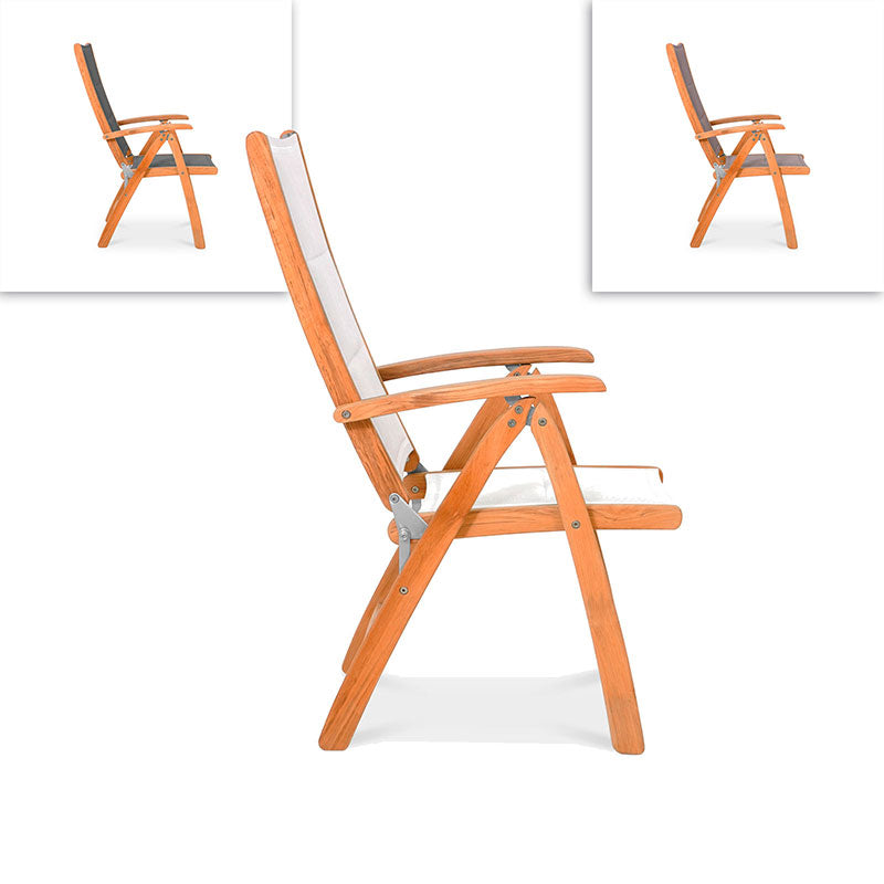 Rivera high-back DELUXE upholstered - Teak GRADE A + Batyline + stainless steel fittings