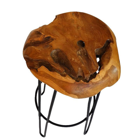Teak bar stool Root made of solid teak root wood, natural finish - with steel legs